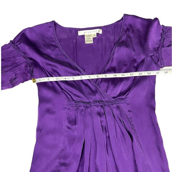 Studio M Blouse 100% Silk Purple Surplice V-Neck Short Sleeve Women's Medium‎ - Picture 4 of 9